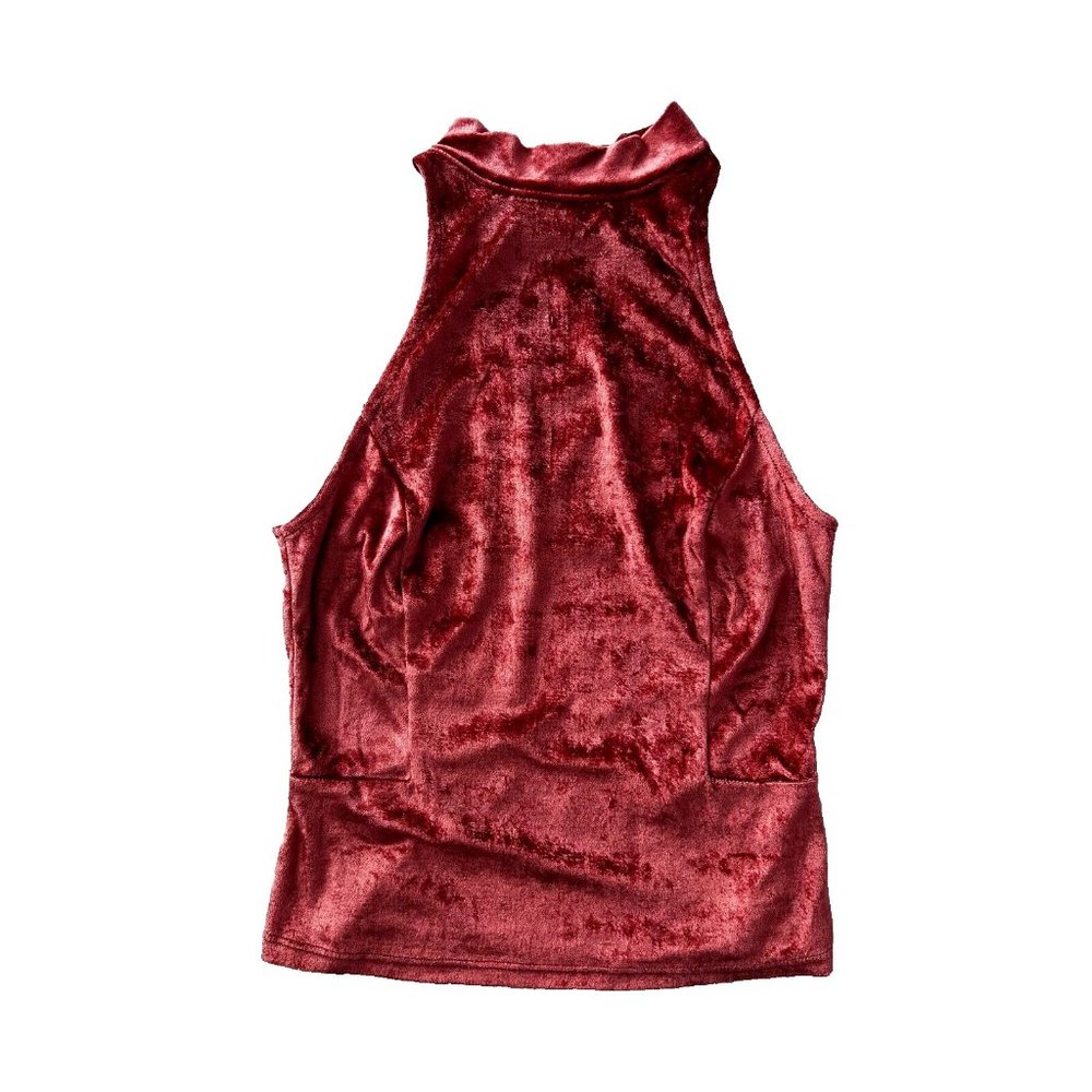 Free People Velvet High-Neck Tank in Deep Burgundy Red